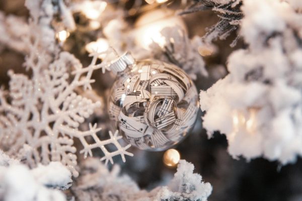 Image of ornament with sheets of music decorated inside. Image from Ryan Johns via Unsplash.